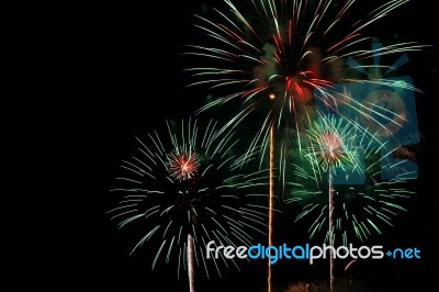 Fireworks Show During Loykathong Festival Stock Photo