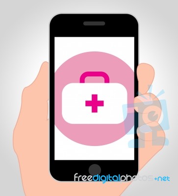 First Aid Online Means Mobile Phone Emergency 3d Illustration Stock Image