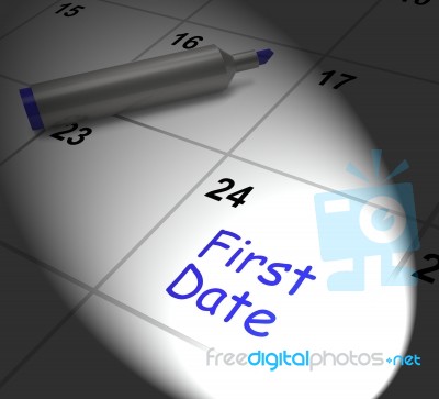 First Date Calendar Displays Seeing Somebody And Romance Stock Image