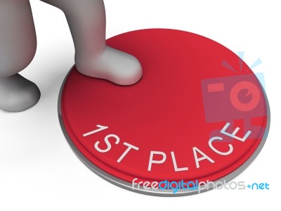 First Place Button Means 1st And Victor Stock Image