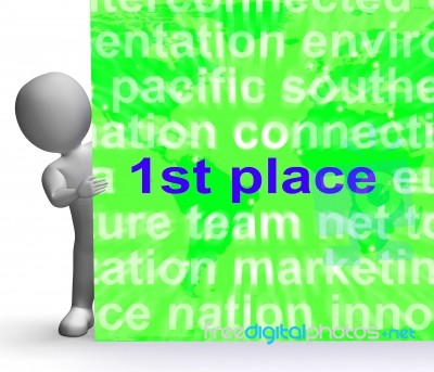 First Place Sign Shows 1st Winner Reward And Success Stock Image