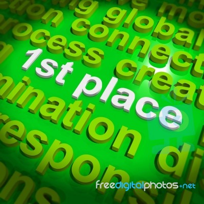 First Place Word Cloud Shows 1st Winner Reward And Success Stock Image