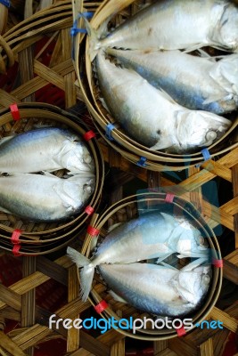 Fish In Bamboo Basket Stock Photo