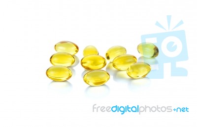 Fish Oil Capsules Isolated On The White Background Stock Photo