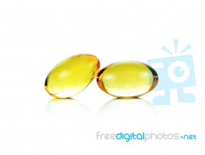 Fish Oil Capsules Isolated On The White Background Stock Photo