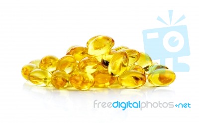 Fish Oil Capsules Isolated On The White Background Stock Photo