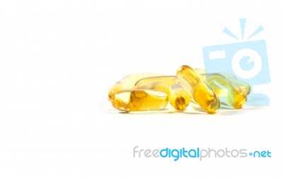 Fish Oil Capsules On White Background Stock Photo