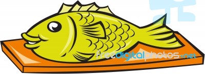 Fish On Chopping Board Cartoon Stock Image