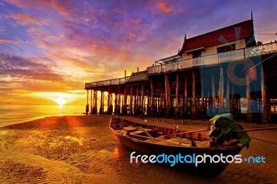 Fishing Boat Hua Hin Beach Stock Photo