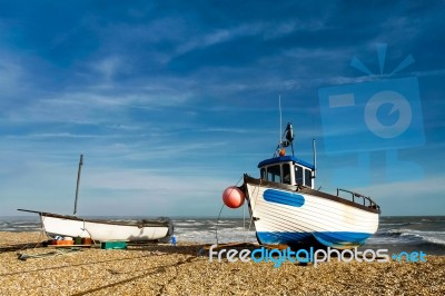 Fishing Boat On Dungeness Beach Stock Photo