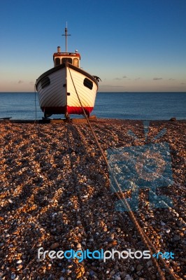 Fishing Boat On Dungeness Beach Stock Photo