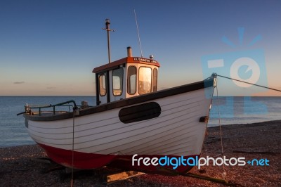 Fishing Boat On Dungeness Beach Stock Photo