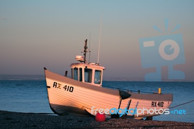 Fishing Boat On Dungeness Beach Stock Photo