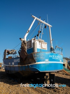 Fishing Boat On Hastings Beach Stock Photo