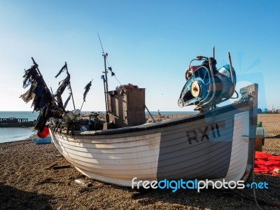 Fishing Boat On Hastings Beach Stock Photo