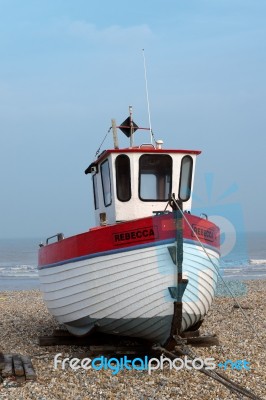 Fishing Boat On The Beach At Dungeness Stock Photo