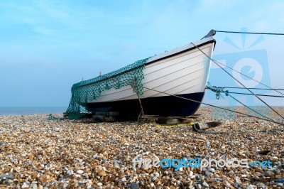 Fishing Boat On The Beach At Dungeness Stock Photo