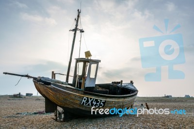 Fishing Boat On The Beach At Dungeness Stock Photo