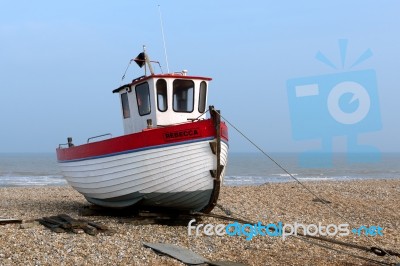 Fishing Boat On The Beach At Dungeness Stock Photo