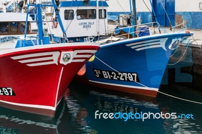 Fishing Boats Moored In Los Christianos Harbour Tenerife Stock Photo