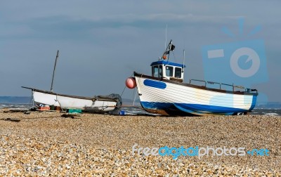 Fishing Boats On Dungeness Beach Stock Photo