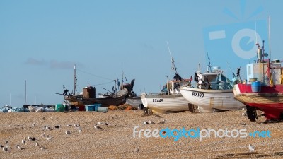 Fishing Boats On Hastings Beach Stock Photo