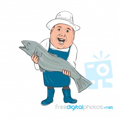 Fishmonger Presenting Fish Cartoon Stock Image