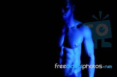 Fit Shirtless Black Model, Studio Shot Stock Photo