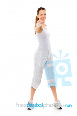 Fit Woman Arms Out Stock Photo