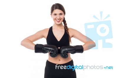 Fit Woman Ready For A Boxing Bout Stock Photo