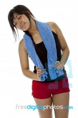 Fitness Asian Lady With Towel Stock Photo