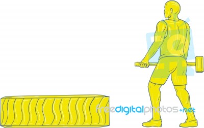 Fitness Athlete Hammer Workout Drawing Stock Image