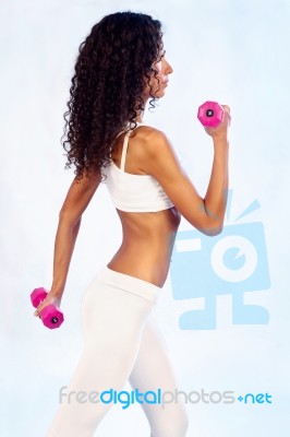 Fitness Exercises With Weights Stock Photo