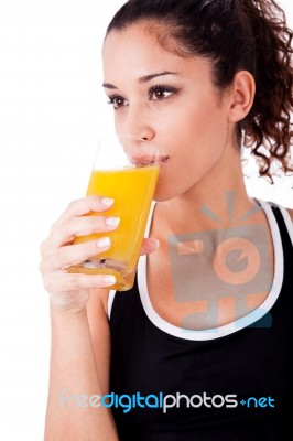 Fitness Girl Drink A Fresh Juice Stock Photo