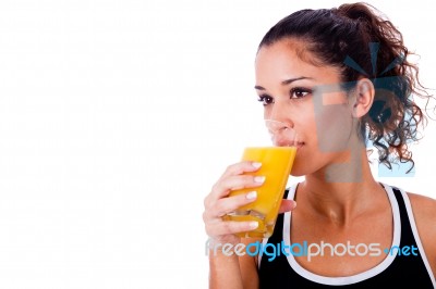 Fitness Girl Drinking Fresh Juice Stock Photo