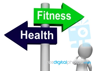 Fitness Health Signpost Shows Healthy Lifestyle Stock Image