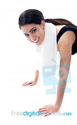 Fitness Lady Doing Push Ups Stock Photo