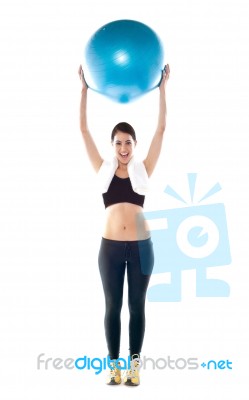 Fitness Lady Holding Pilate Ball Stock Photo