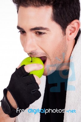 Fitness Man Having Green Apple Stock Photo