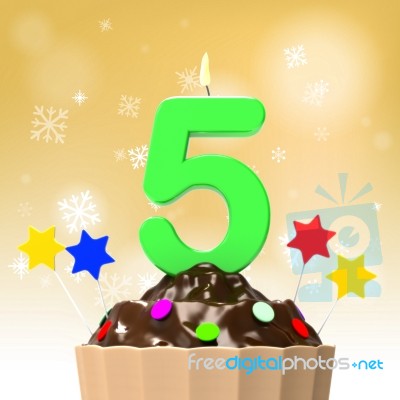 Five Candle On Cupcake Shows Decorated Food Or Party Stock Image