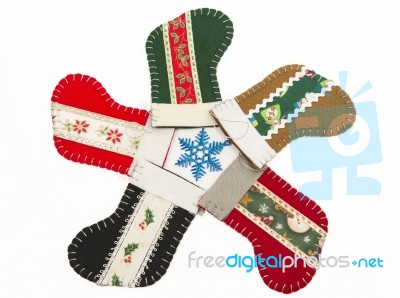 Five Christmas Socks In Circle Isolated On White Background Stock Photo