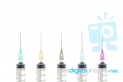 Five Color Syringe Isolated On White Background Stock Photo