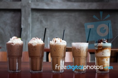 Five Different Kind Of Iced Coffee Stock Photo