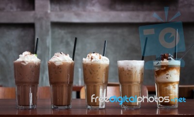 Five Different Kind Of Iced Coffee Stock Photo