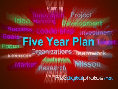 Five Year Plan Brainstorm Displays Strategy For Next 5 Years Stock Image