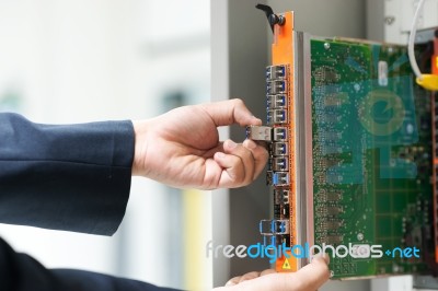 Fix Network Switch In Data Center Room Stock Photo