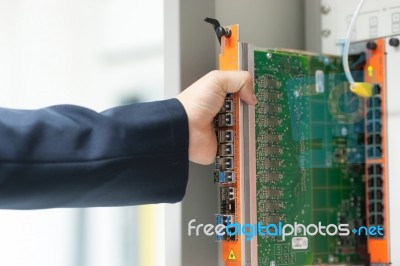 Fix Network Switch In Data Center Room Stock Photo