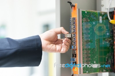 Fix Network Switch In Data Center Room Stock Photo