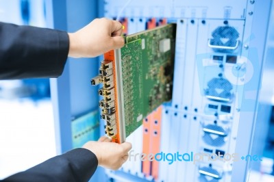 Fix Network Switch In Data Center Room Stock Photo