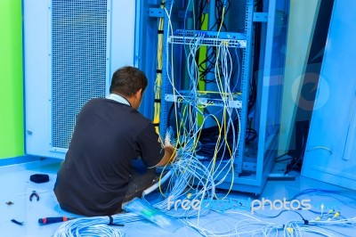 Fix Network Switch In Data Center Room Stock Photo